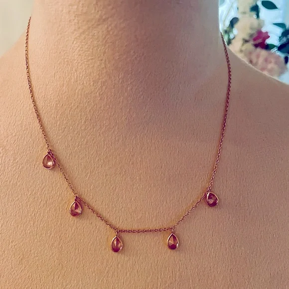 💕 Judith Ripka 5ctw Pink CZ 14k Gold Clad over 925 Silver Teardrop Necklace - Picture 2 of 6